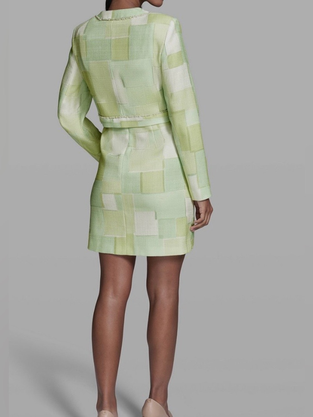 Karl Lagerfeld Tea Green and White Tweed Dress & Jacket Set 16 - Picture 9 of 14